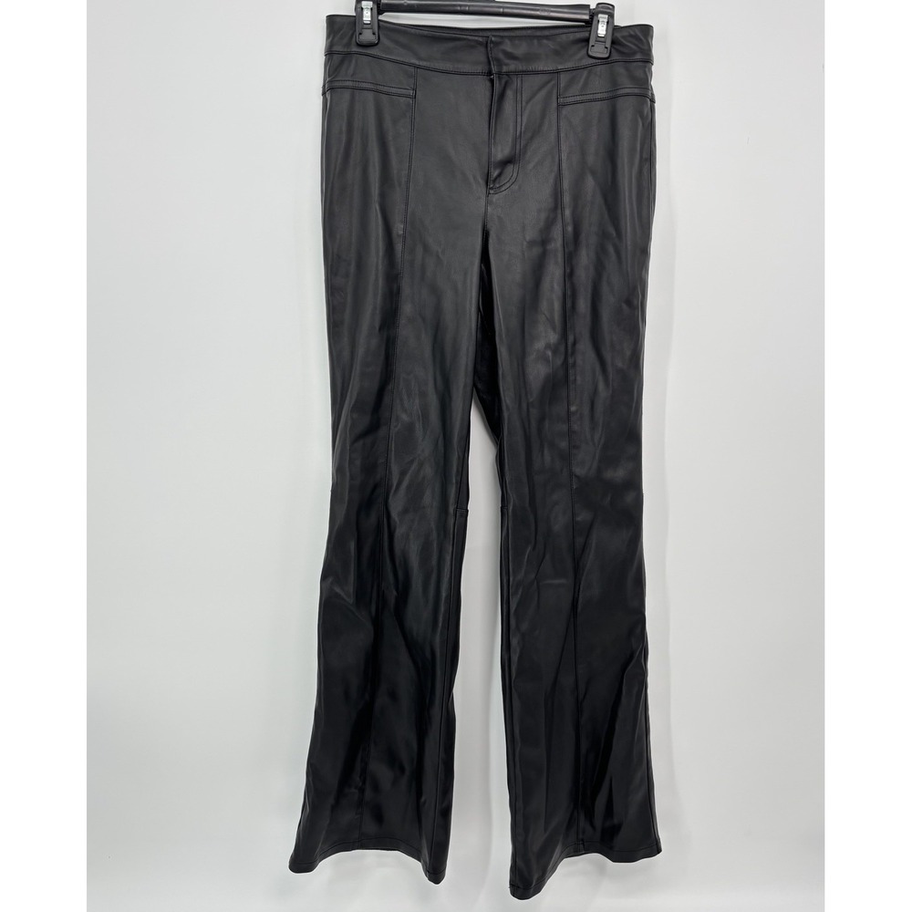 We The Free People Black Faux Leather Flare Pants Women's 8 Pull On Biker Boho